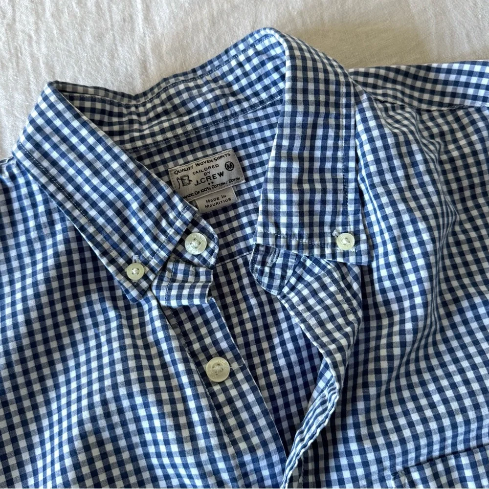 J. Crew Men’s Navy Gingham Cotton Tailored Fit Button Down, Medium